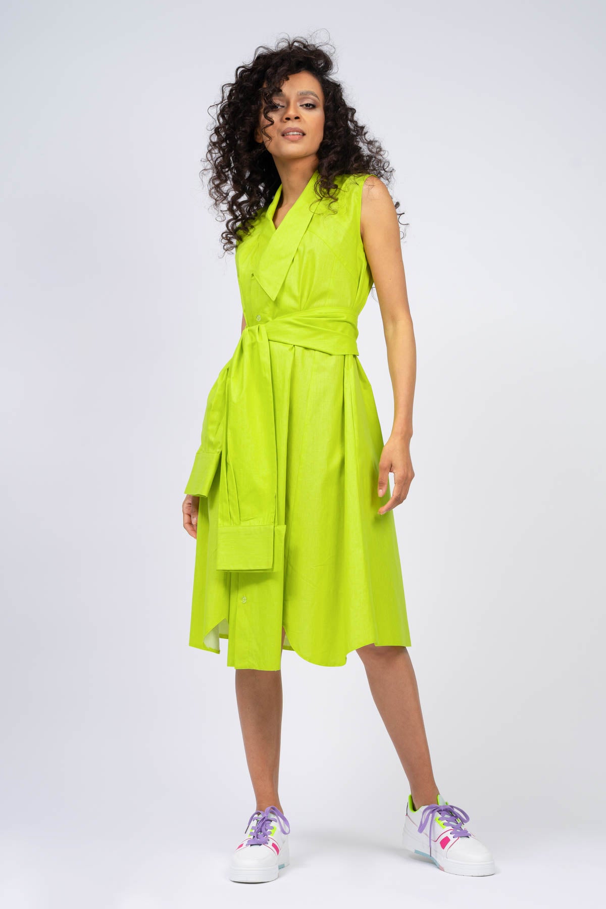 Rochie tip camasa verde neon