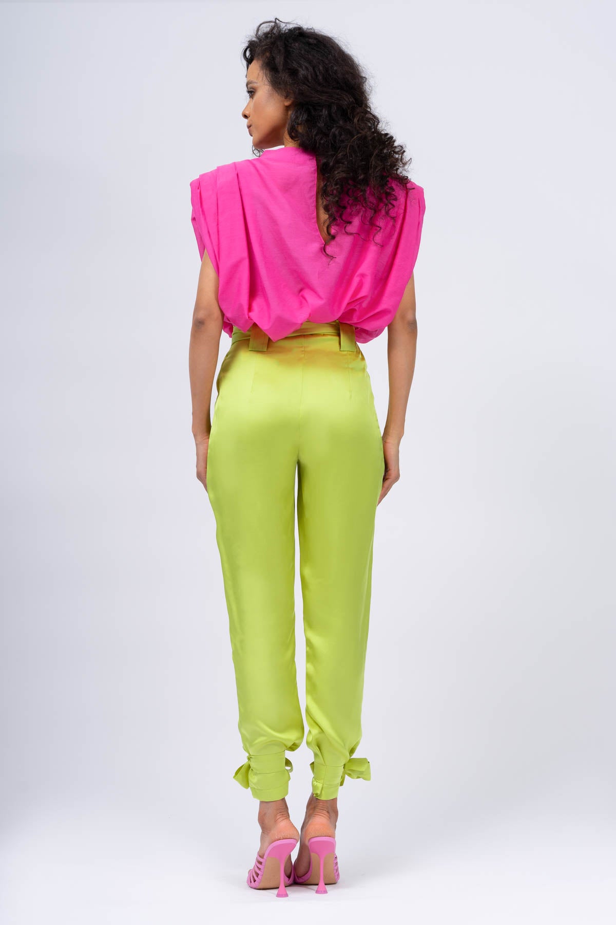 Lime Paperbag Pants with Ankle Straps