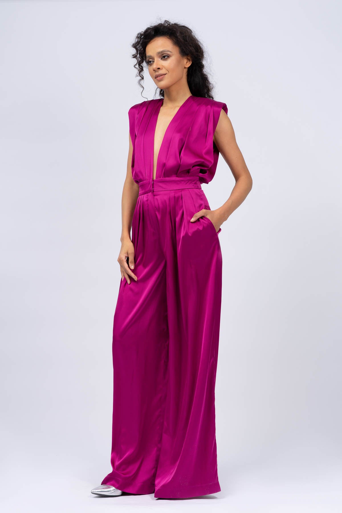 Fuchsia Maxi Draped Jumpsuit
