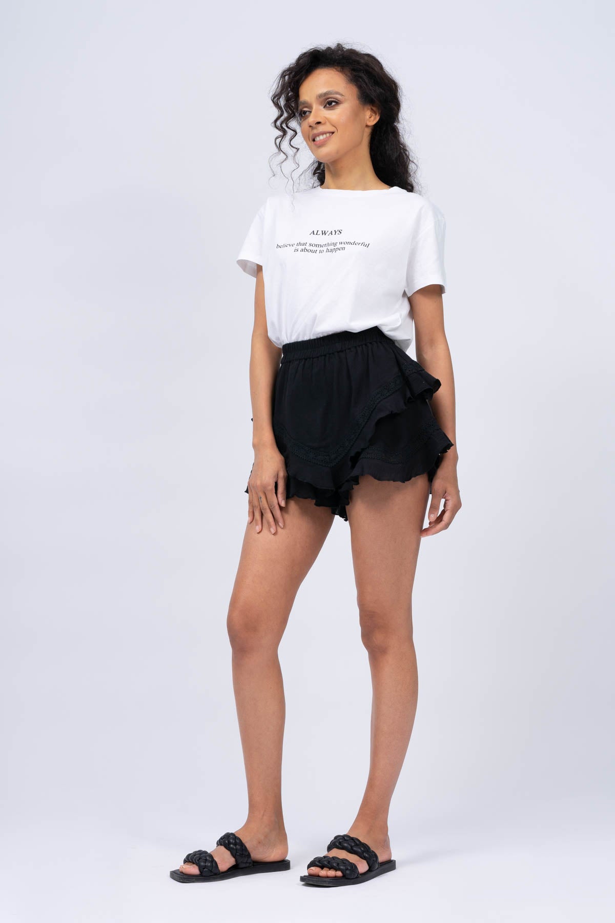 Black Ruffled Skirt with Pants and crochette inserts