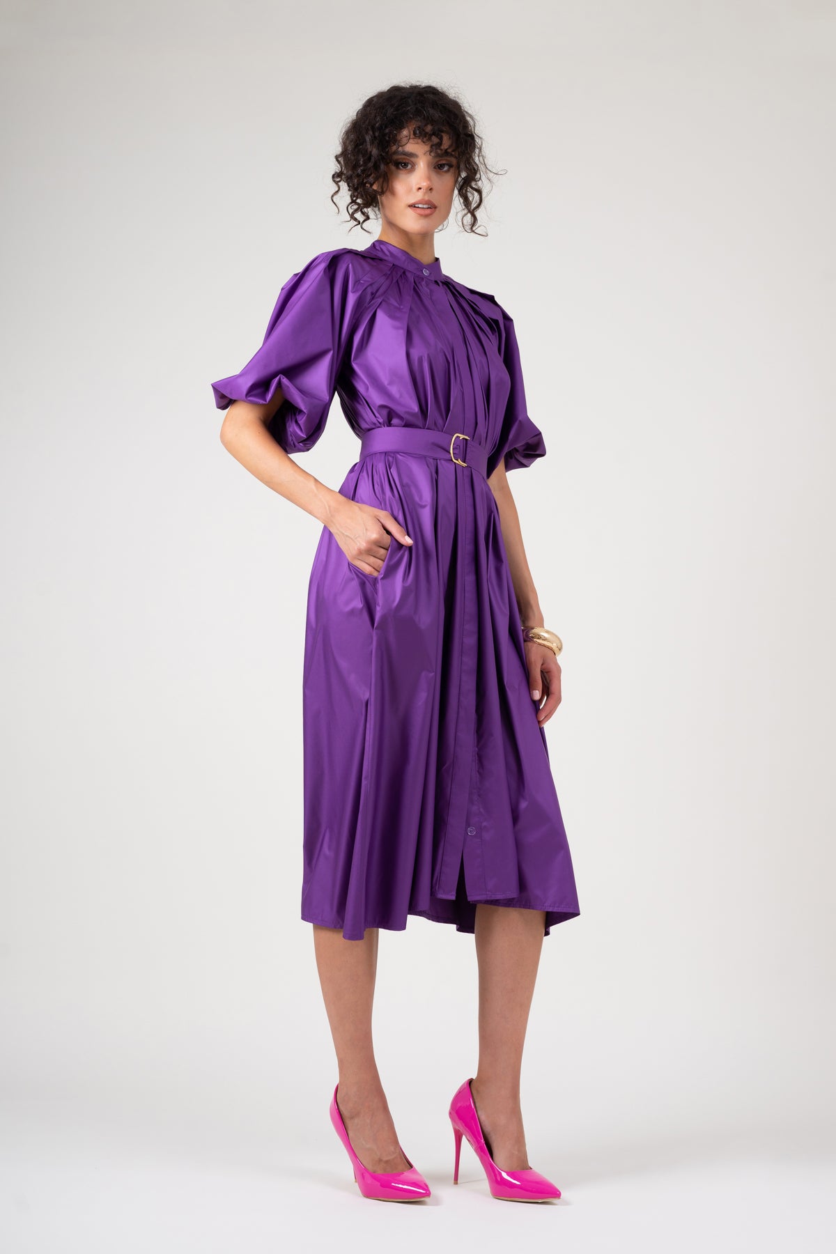 Rochie cu maneca raglan si fronseuri mov intens