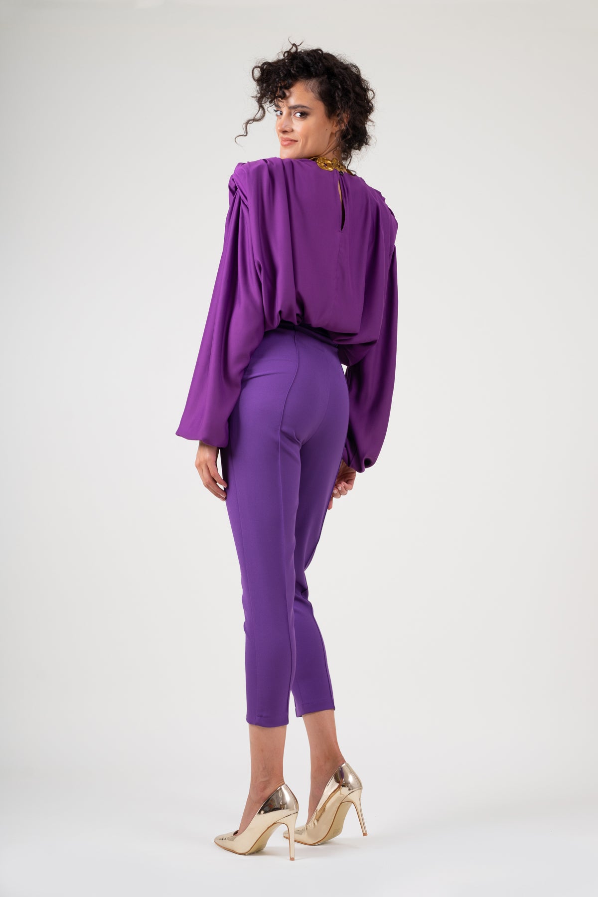 Deep Purple Blouse With Padded Shoulders