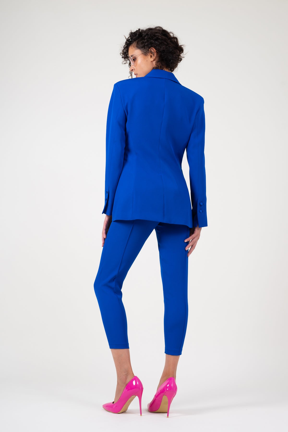 Electric blue trousers with piping effect