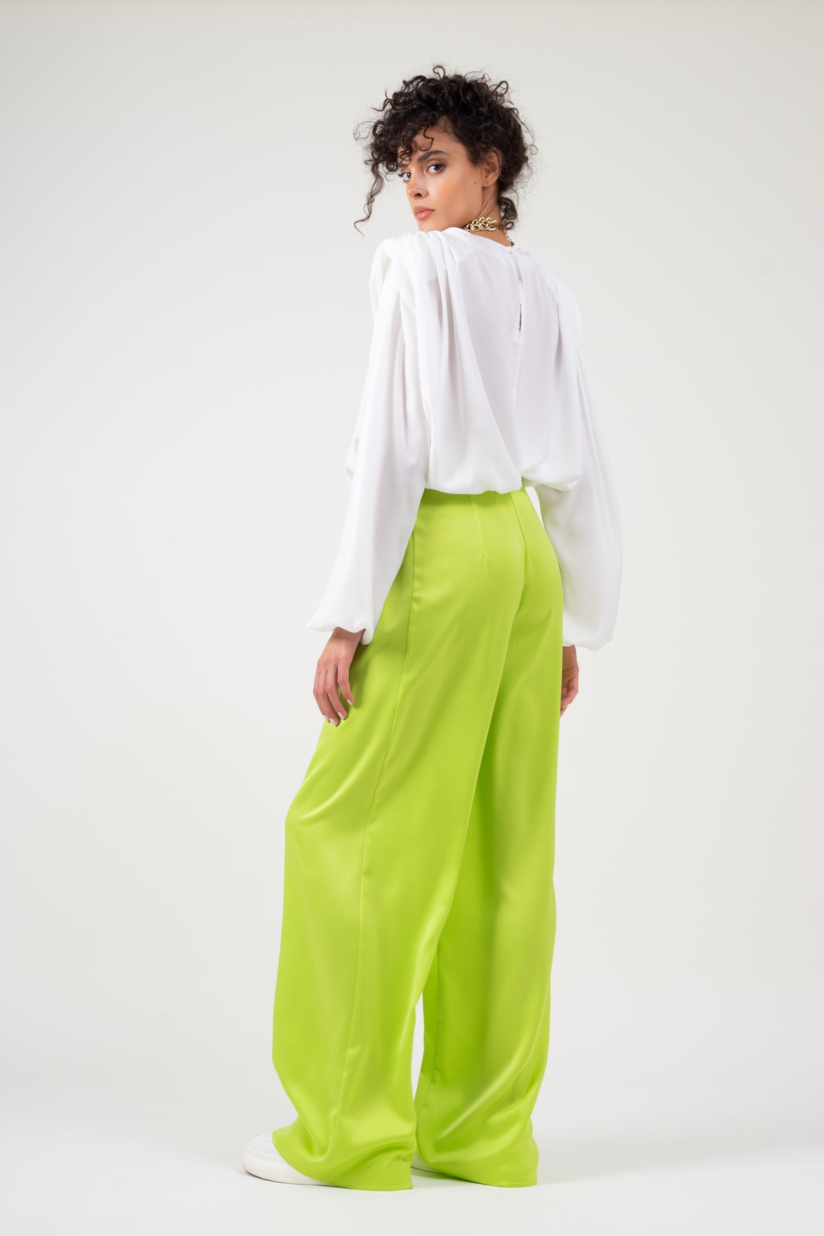 White blouse with padded shoulders