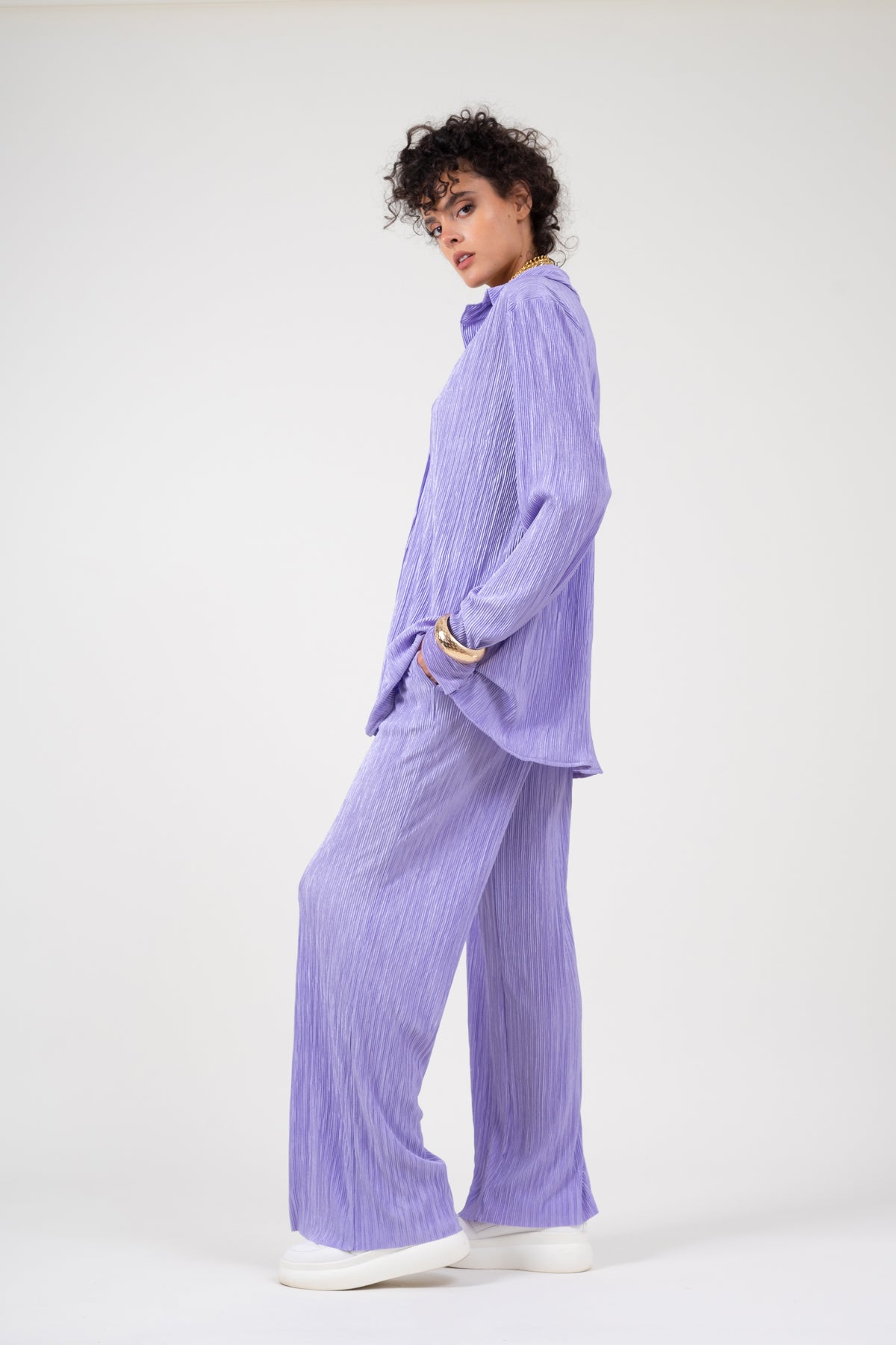 Set din jersey rizat lila