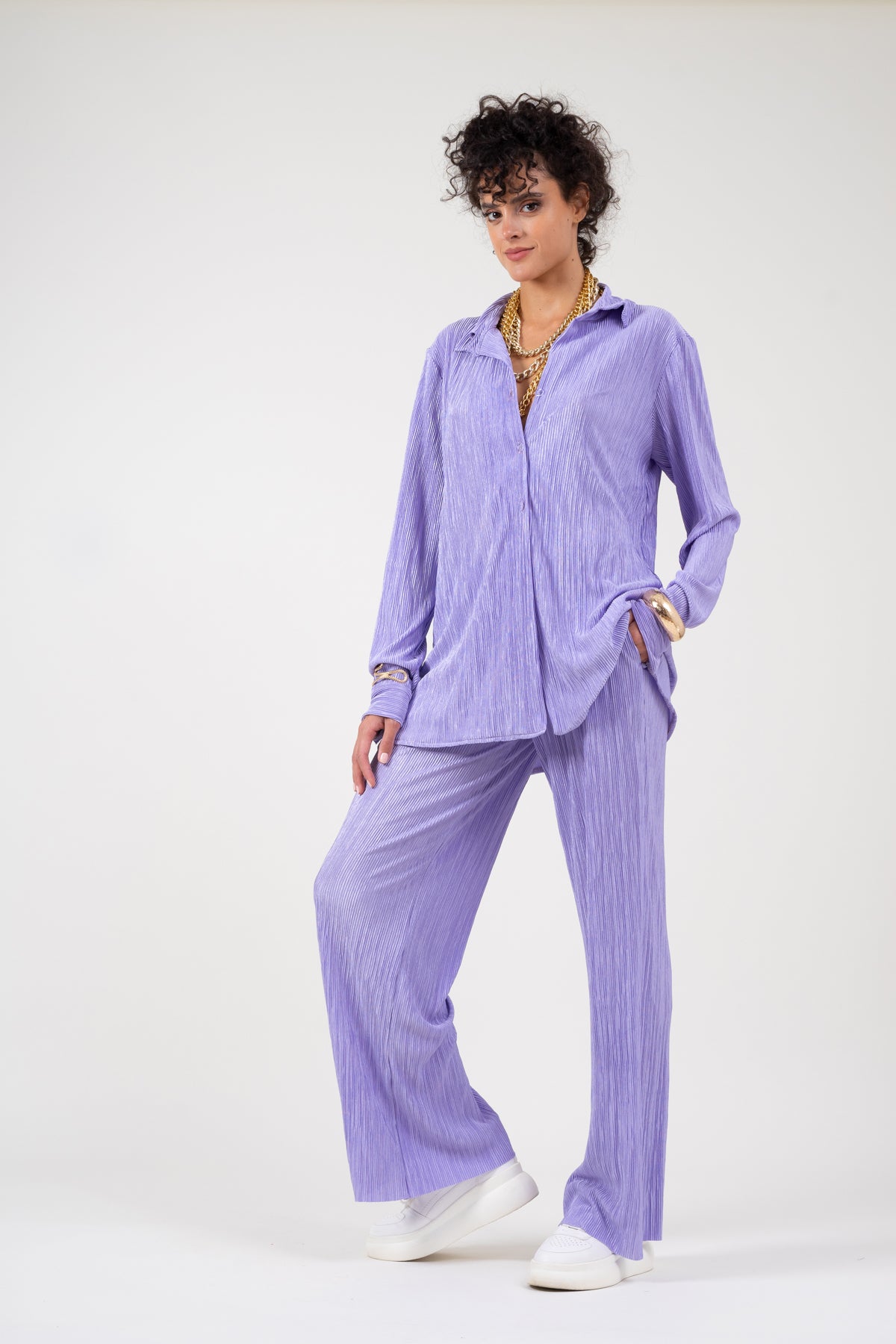 Set din jersey rizat lila