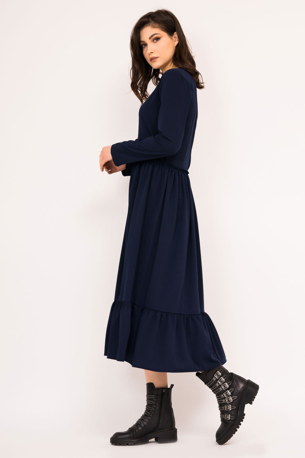 Rochie navy evazata cu buzunare