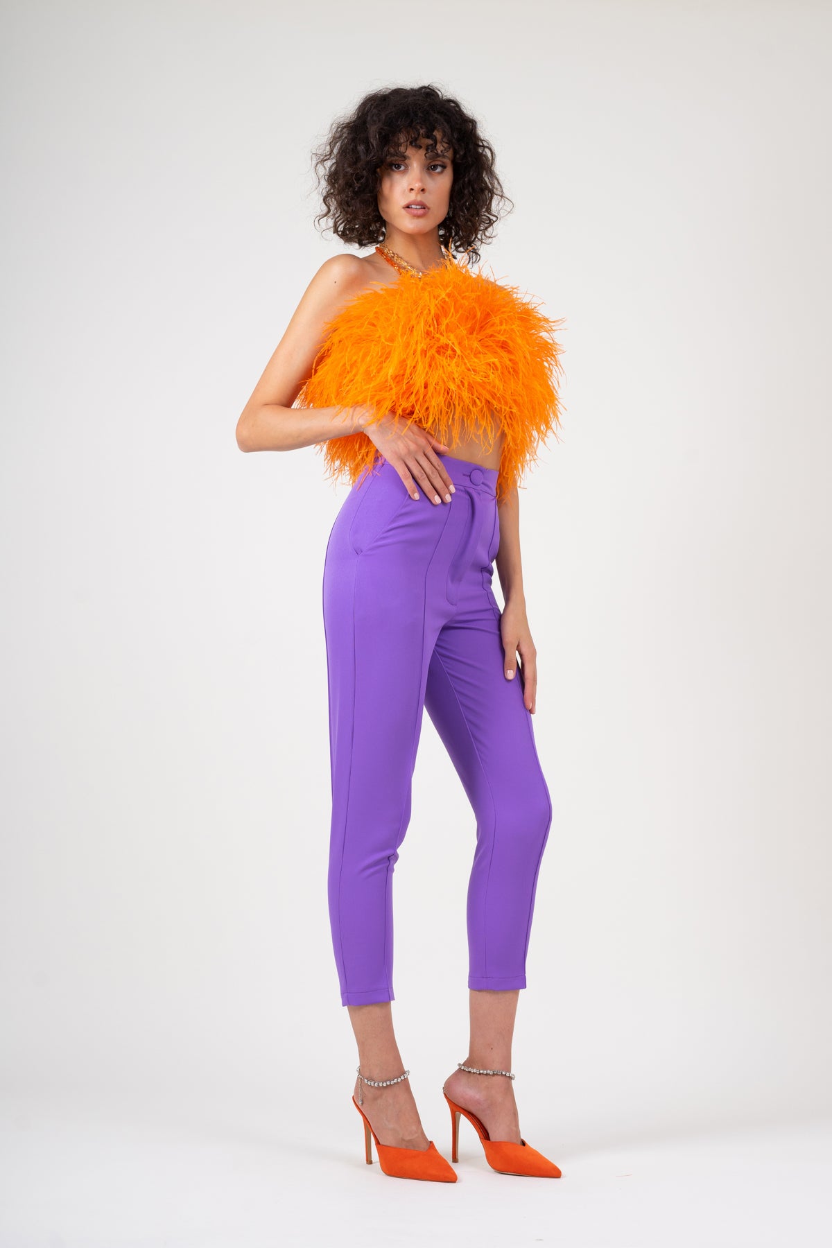 Pastel purple trousers with piping effect