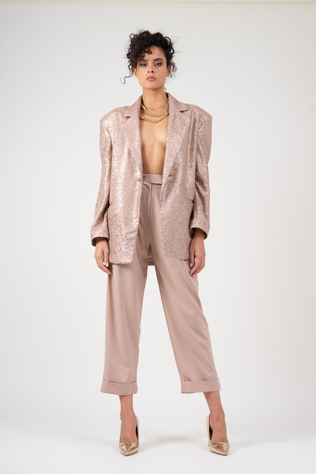 Beige sequin oversized blazer