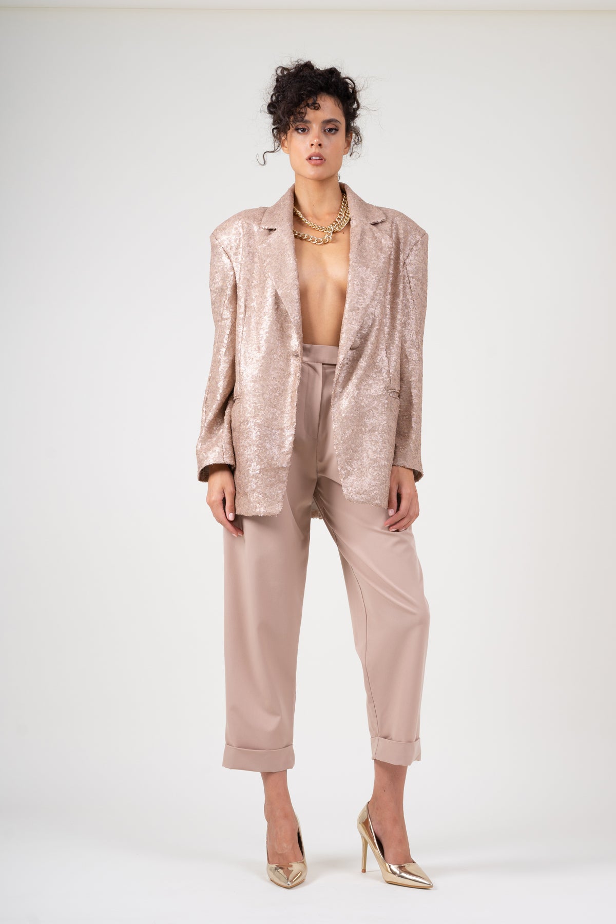 Beige sequin oversized blazer