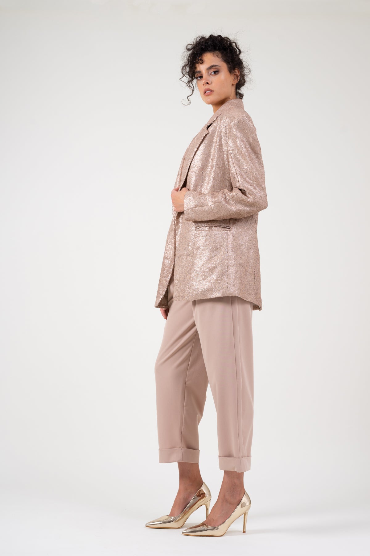 Sacou oversized din paiete bej