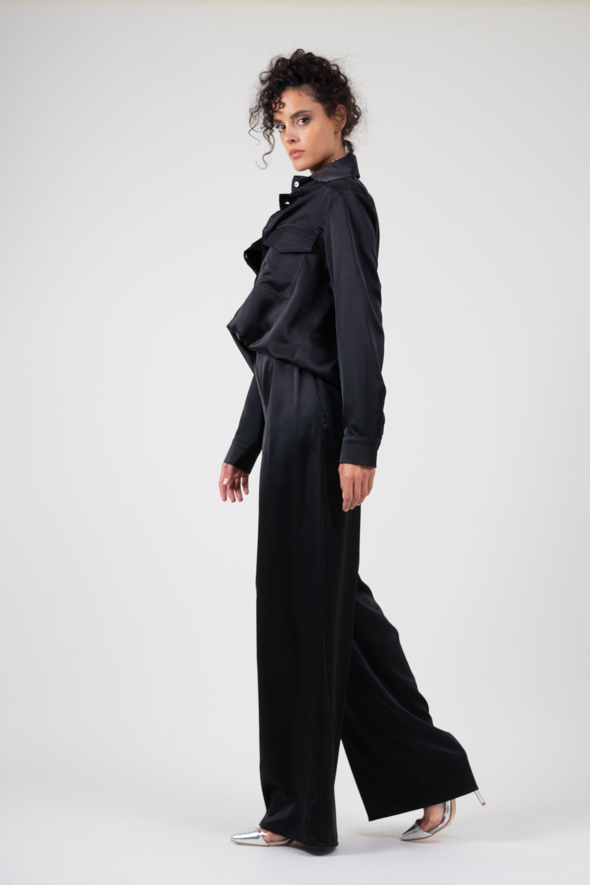 Black wide leg trousers