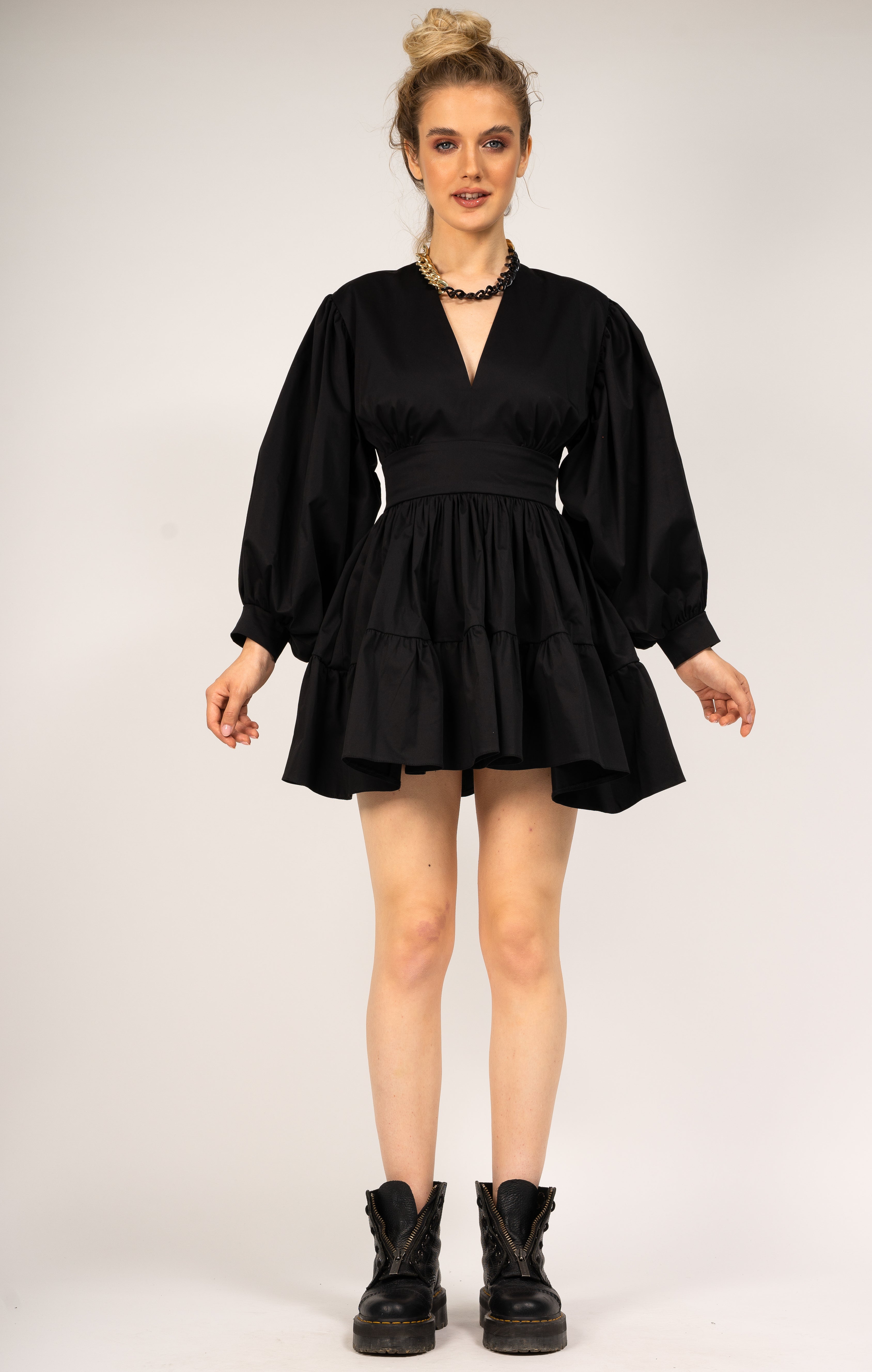 Black dress with flared sleeves