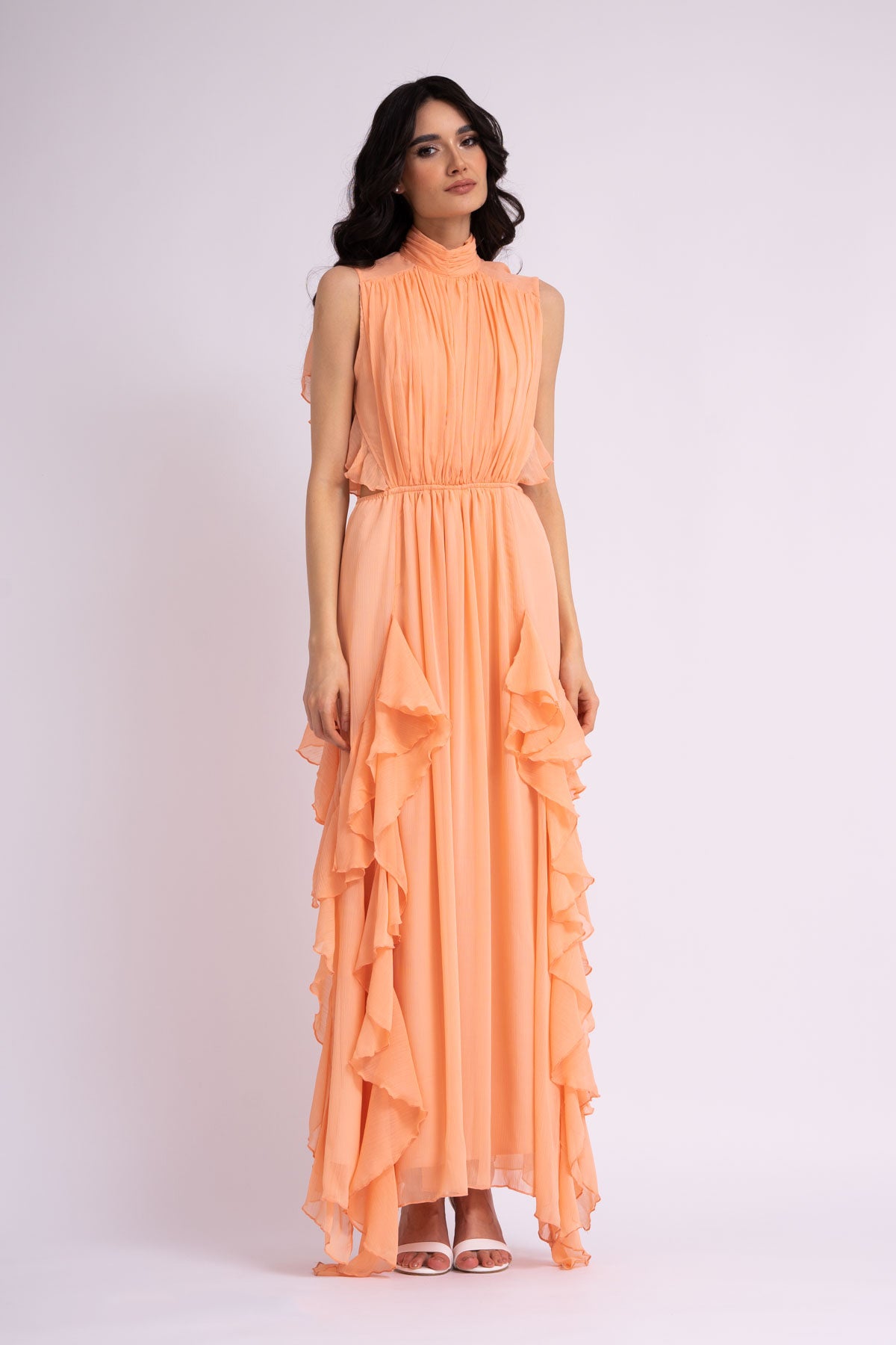 Peach maxi flared dress