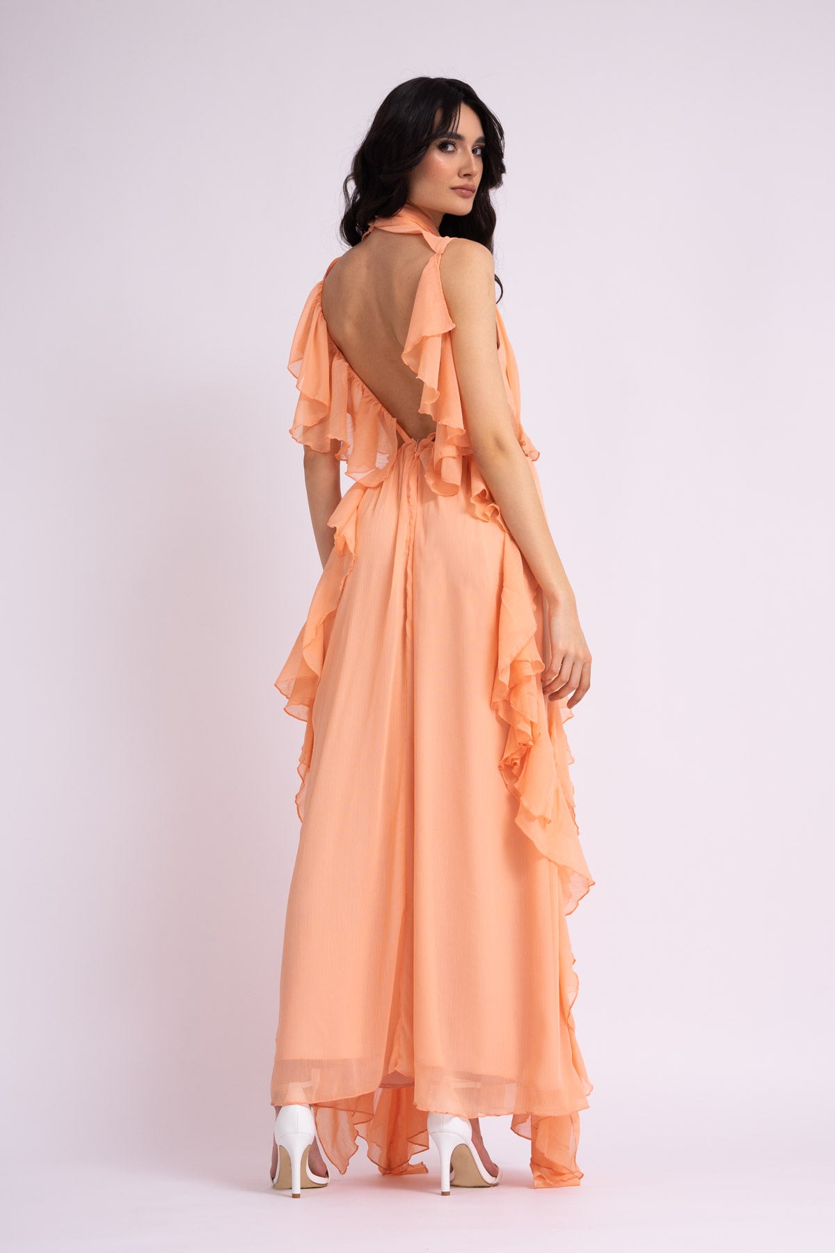 Peach maxi flared dress