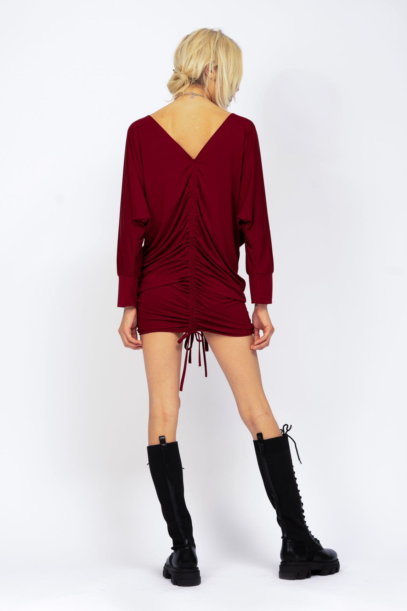 Burgundy dress with adjustable cords