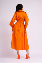 Orange midi shirt dress with waist cut-out