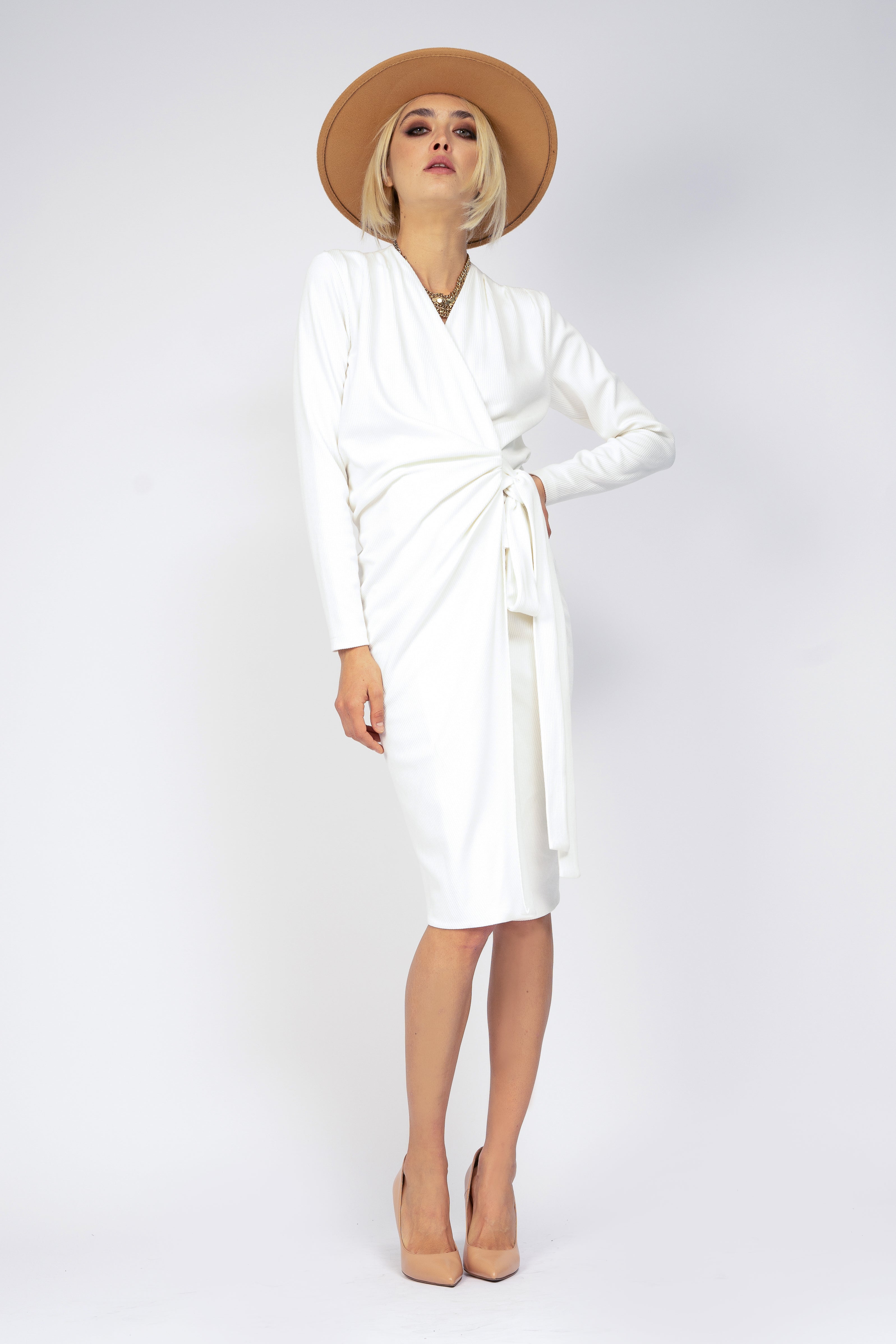 White midi wrapped dress