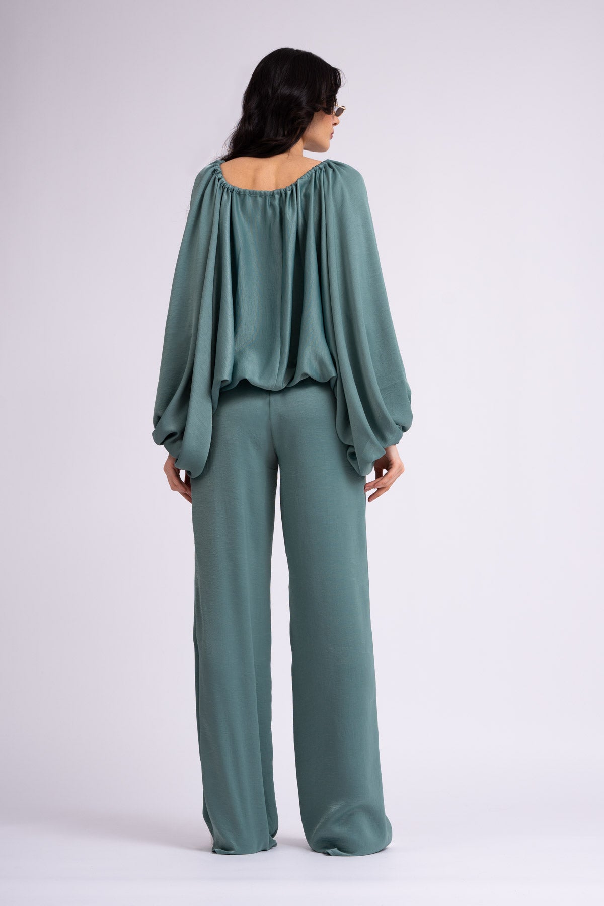 Mint blouse with adjustable cords