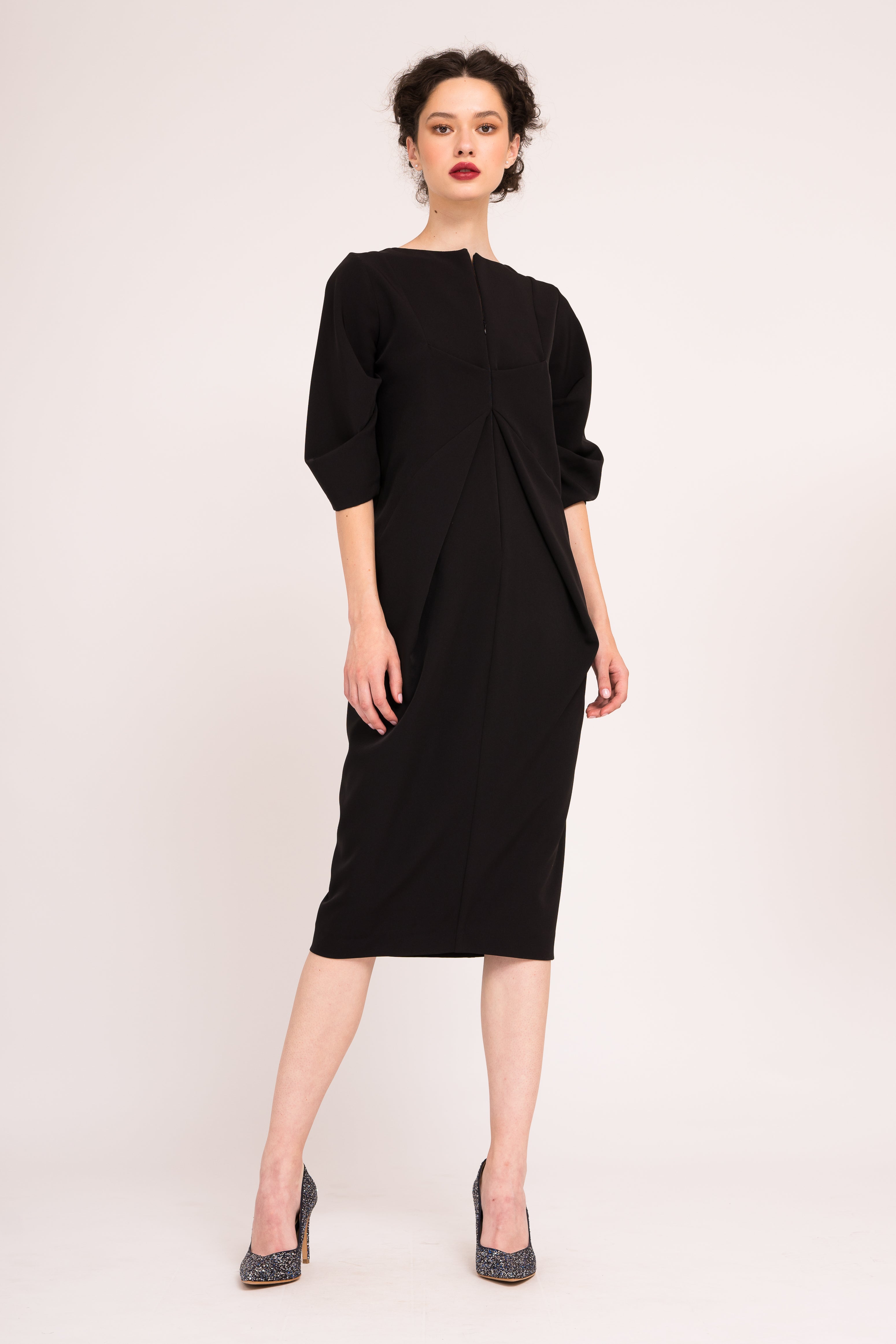 Rochie midi cu maneci bufante 3/4