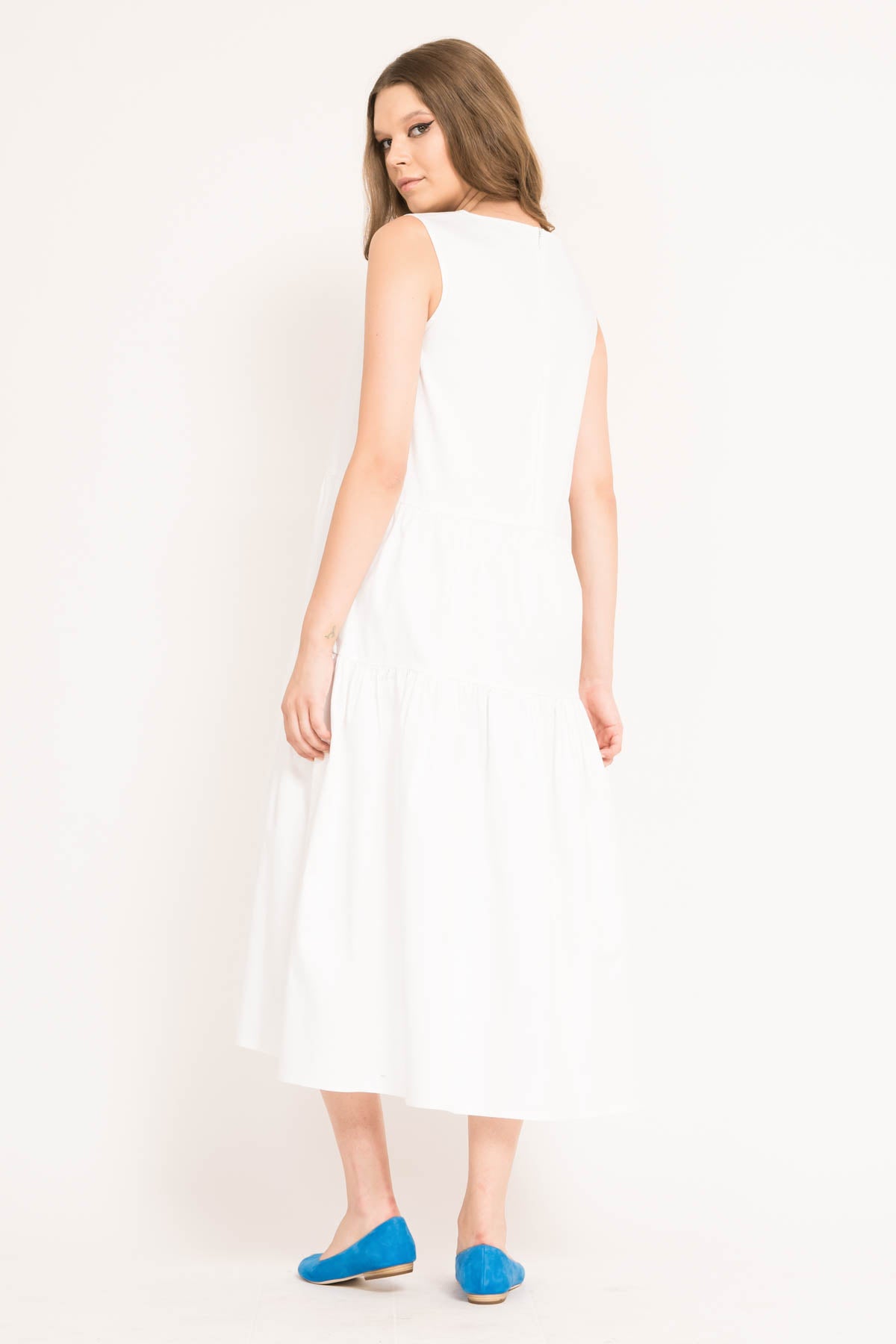 Rochie midi din bumbac nivelata