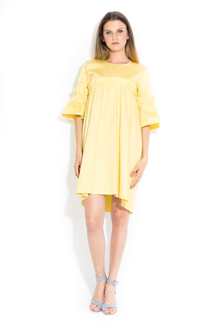 Rochie tip baby doll cu volane din bumbac