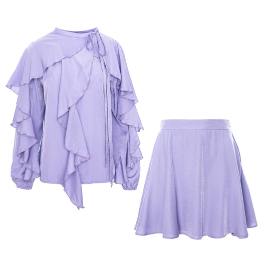Rochie înfășurată Lavender Dreams cu volane în cascadă