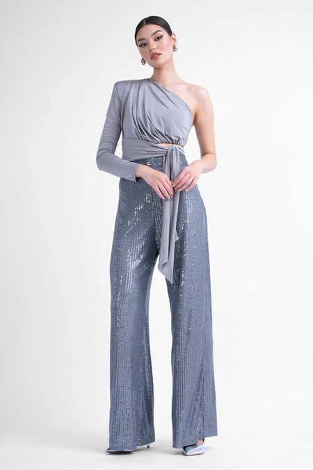 Grey asymmetrical top with scarf