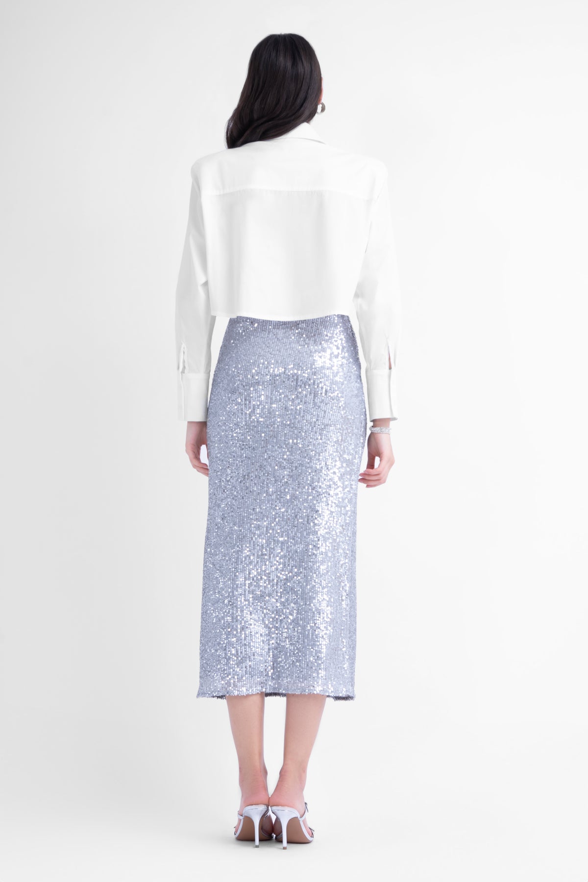 Camasa alba cropped cu umeri proeminenti din poplin