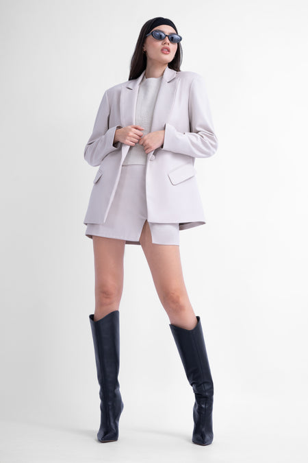 Ivory suit with regular blazer and mini skirt
