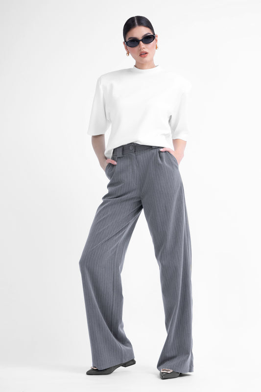 Grey striped wide leg trousers