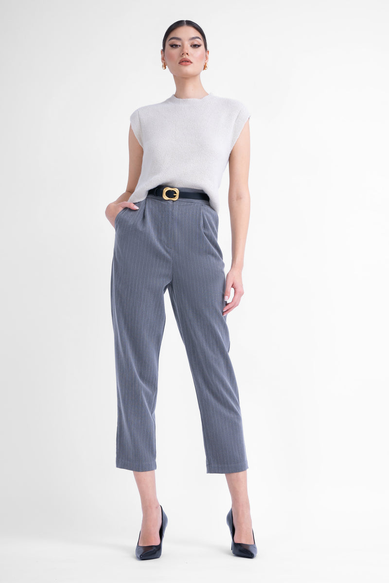 Grey pinstriped cropped trousers