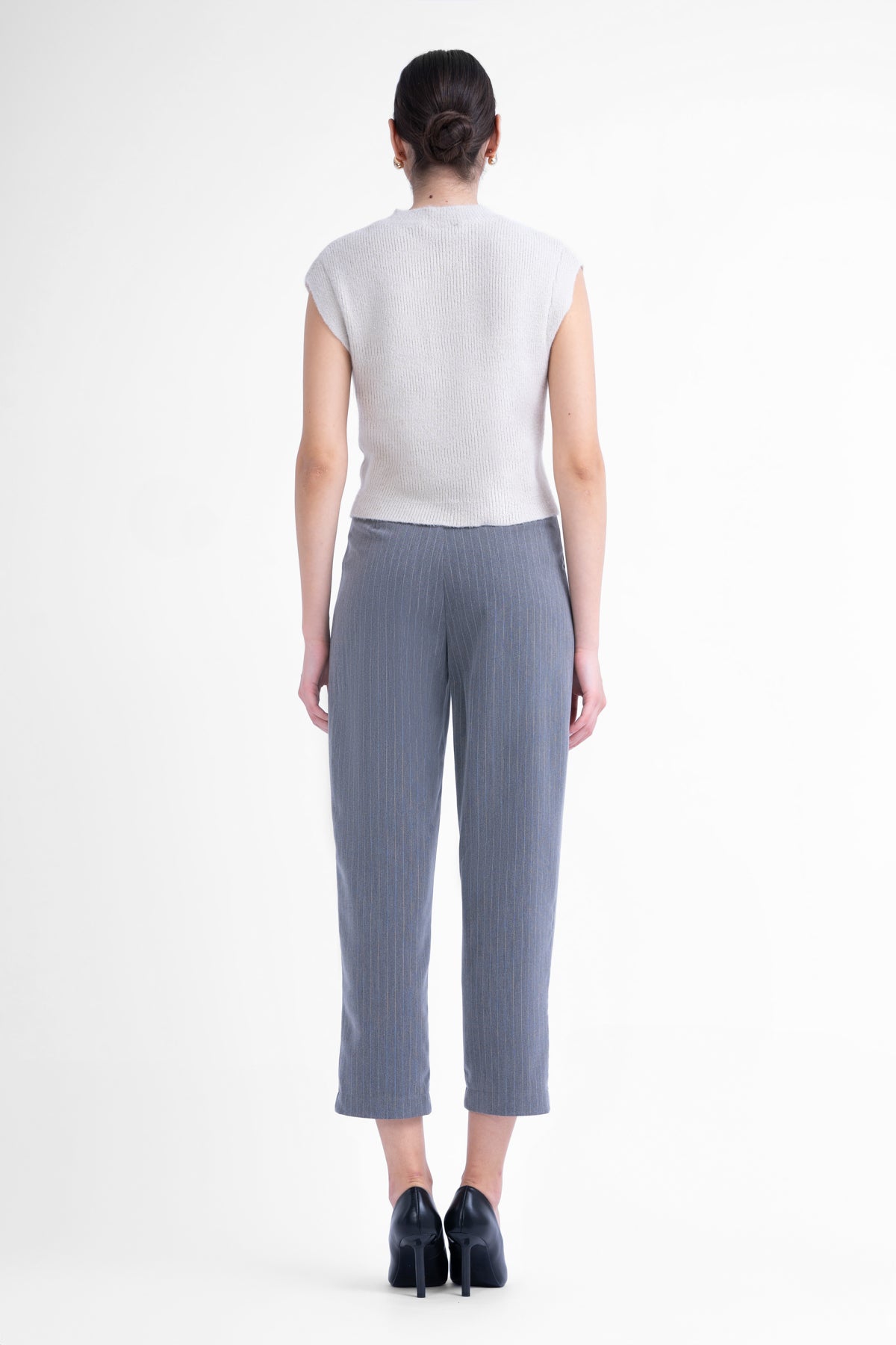 Grey pinstriped cropped trousers