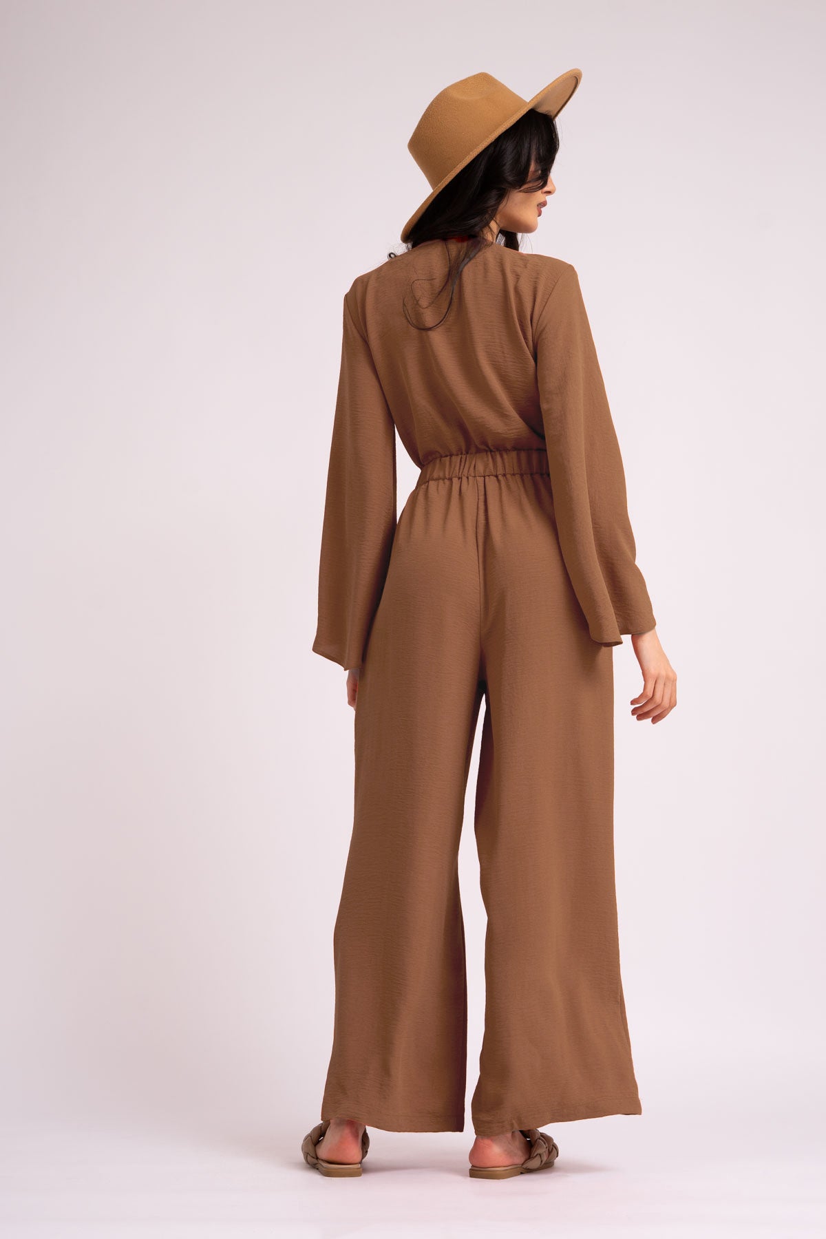 Brick red jumpsuit with knot