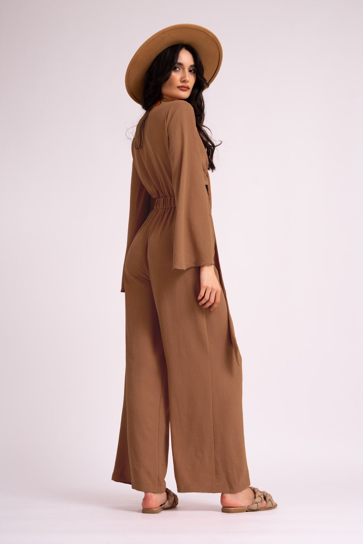 Brick red jumpsuit with knot