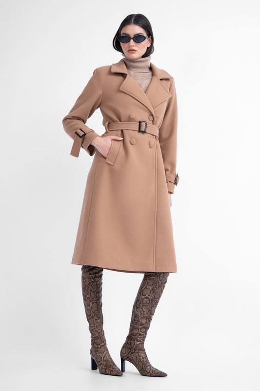 Manteau slim croisé camel