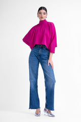 Fuchsia asymmetrical blouse with collar and buttons