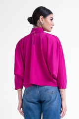 Fuchsia asymmetrical blouse with collar and buttons