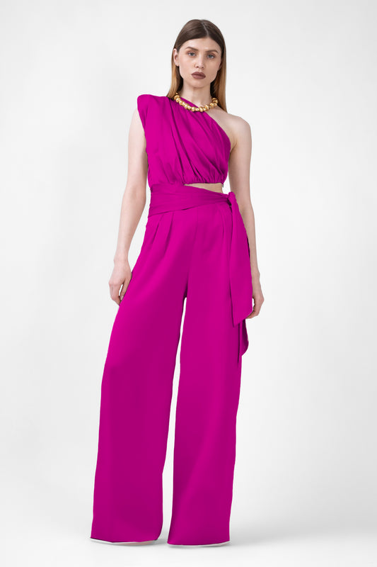 Fuchsia Maxi Jumpsuit Met Sjaals