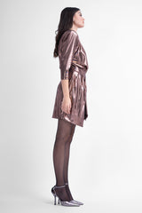 Bronze mini dress with draping detail and scarf