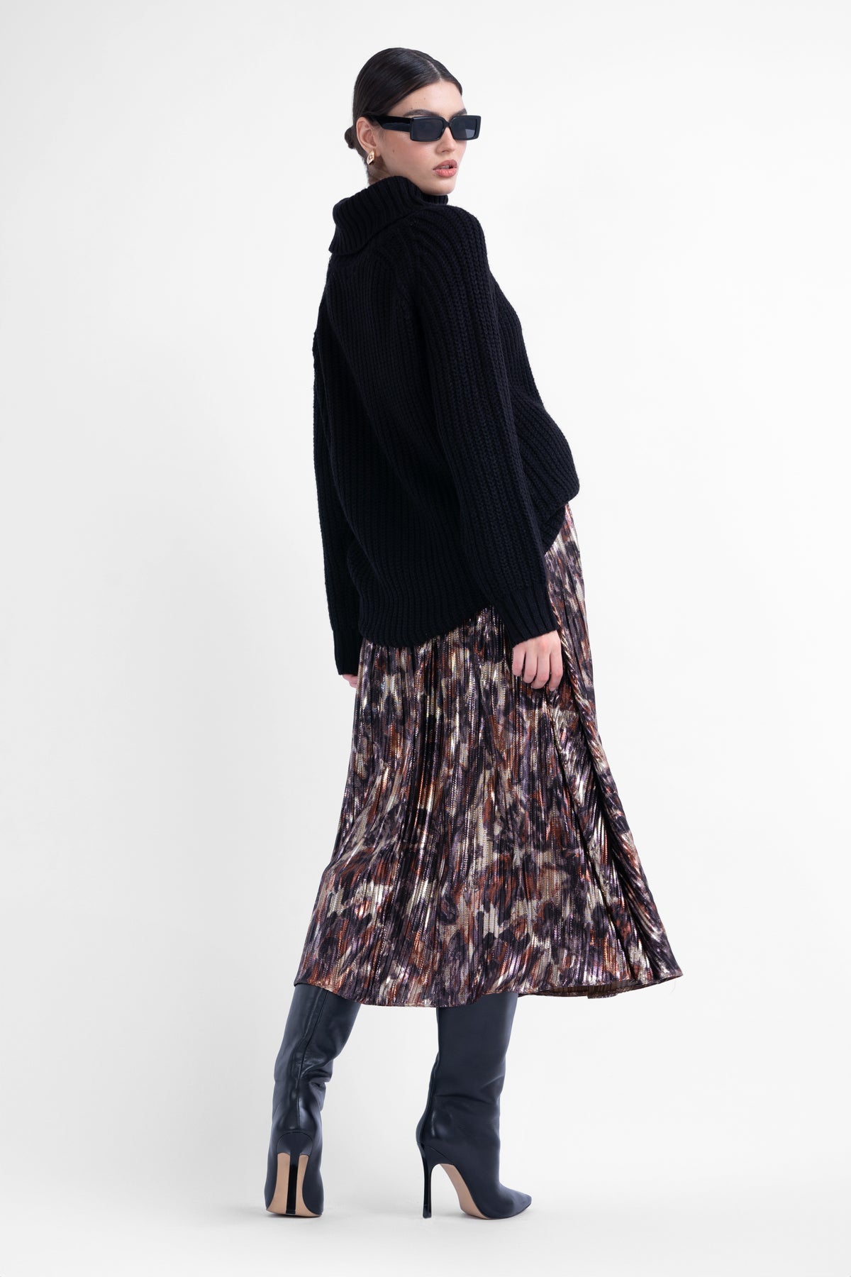 Fusta midi laminata cu imprimeu