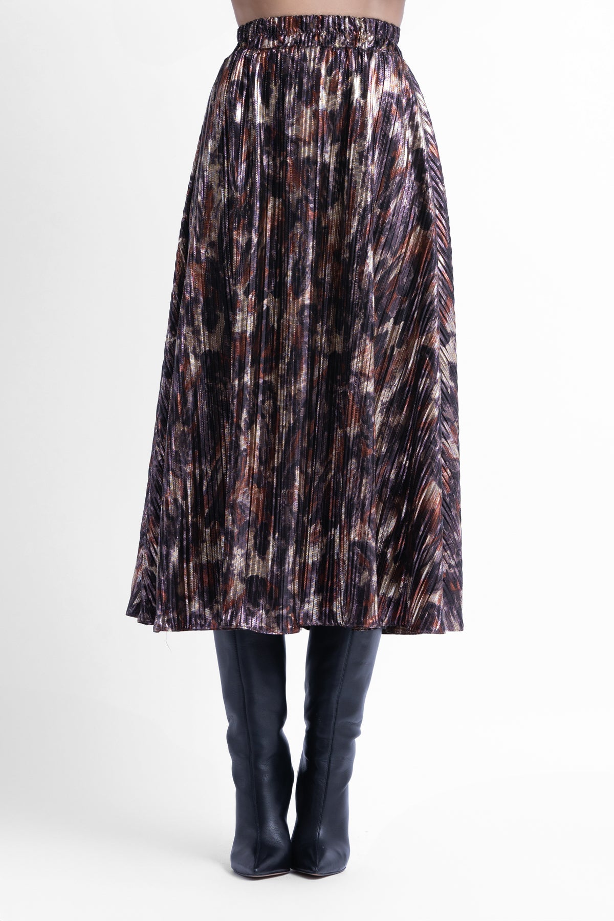 Fusta midi laminata cu imprimeu