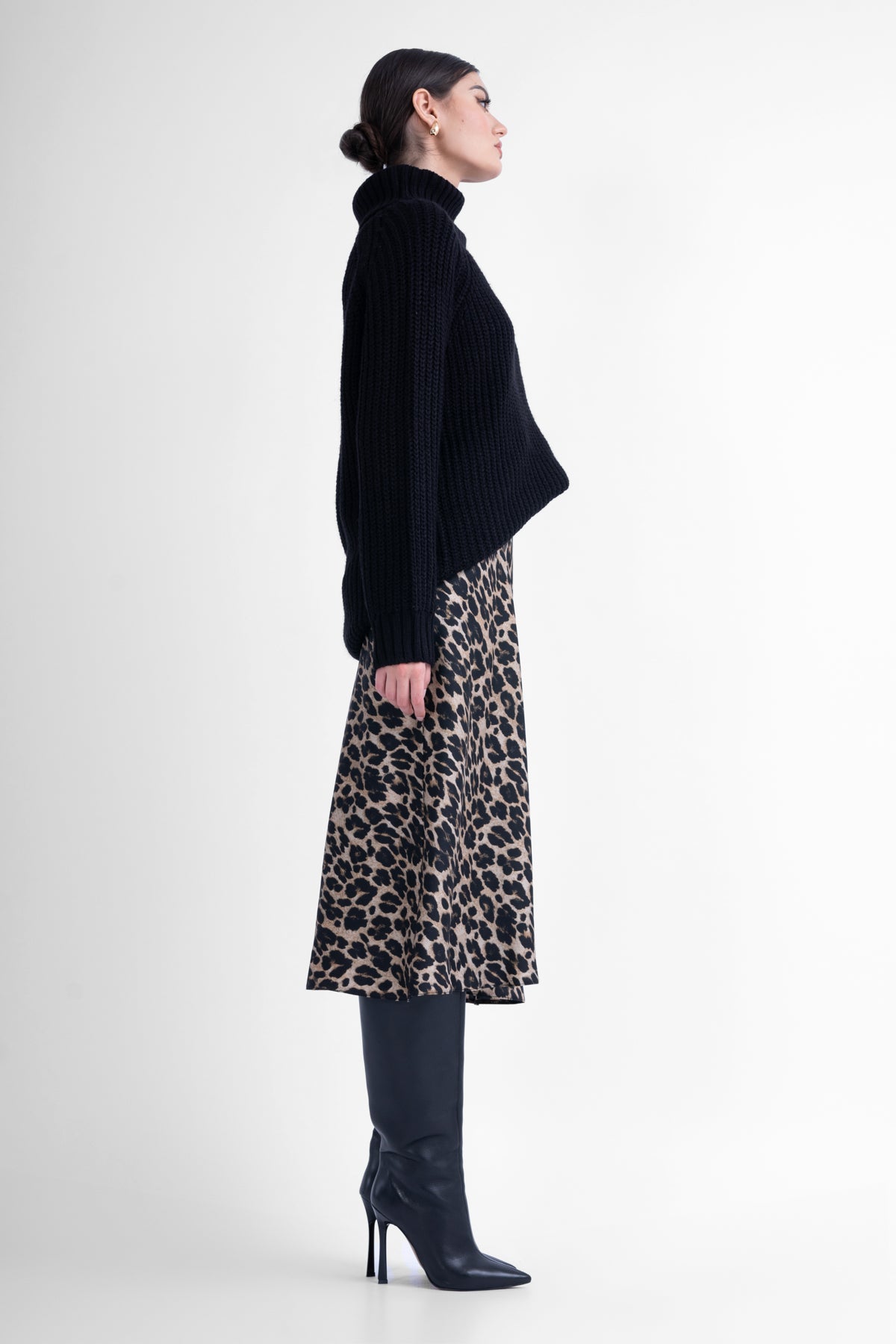 Fusta midi din satin animal print