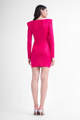 Fuchsia shimmery mini dress with structured shoulders