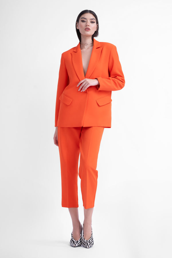 Orange regular blazer with asymmetrical flap pockets