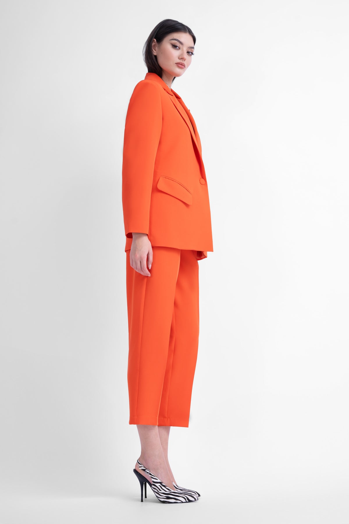 Orange regular blazer with asymmetrical flap pockets