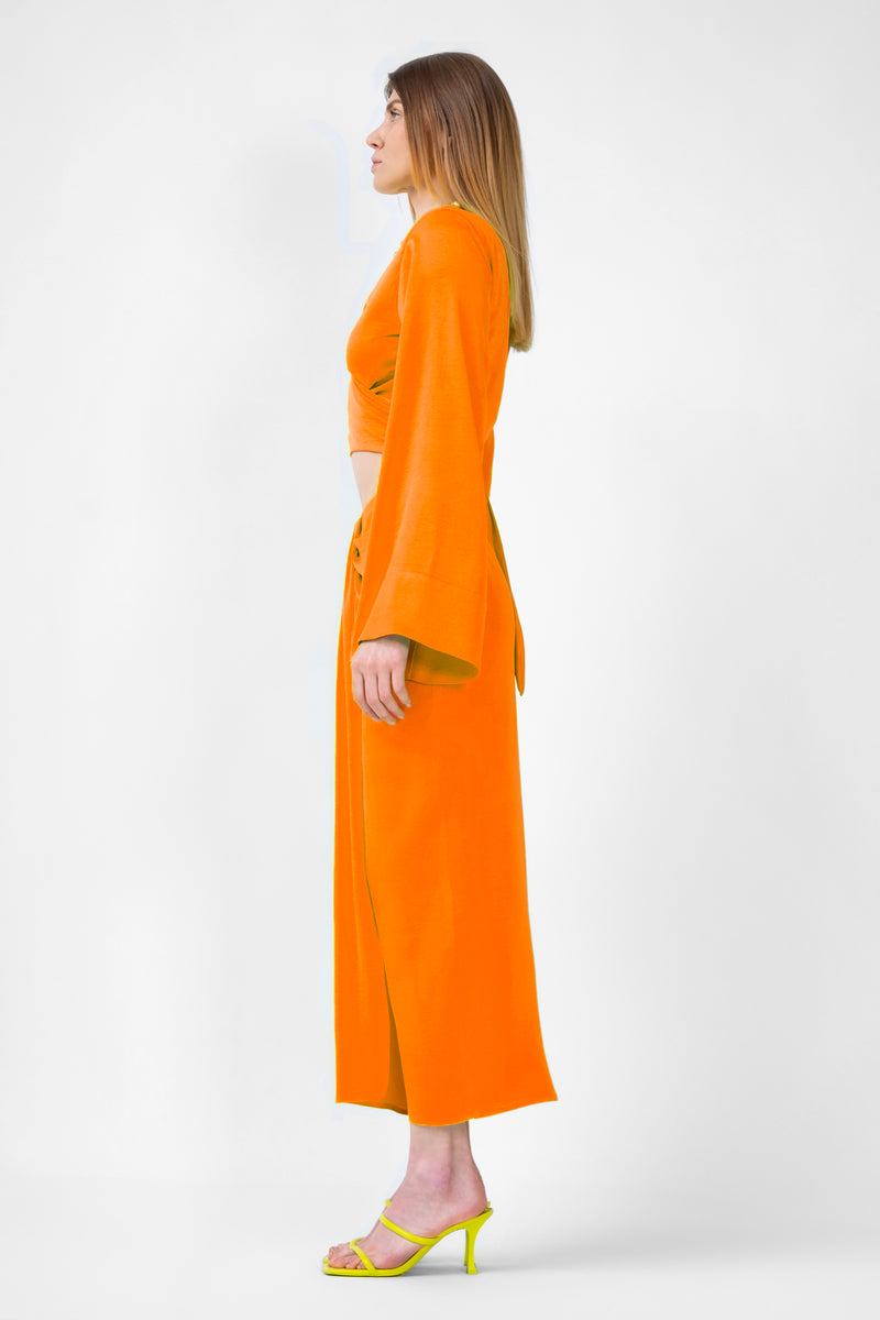 Orange Set With Top And Midi Skirt