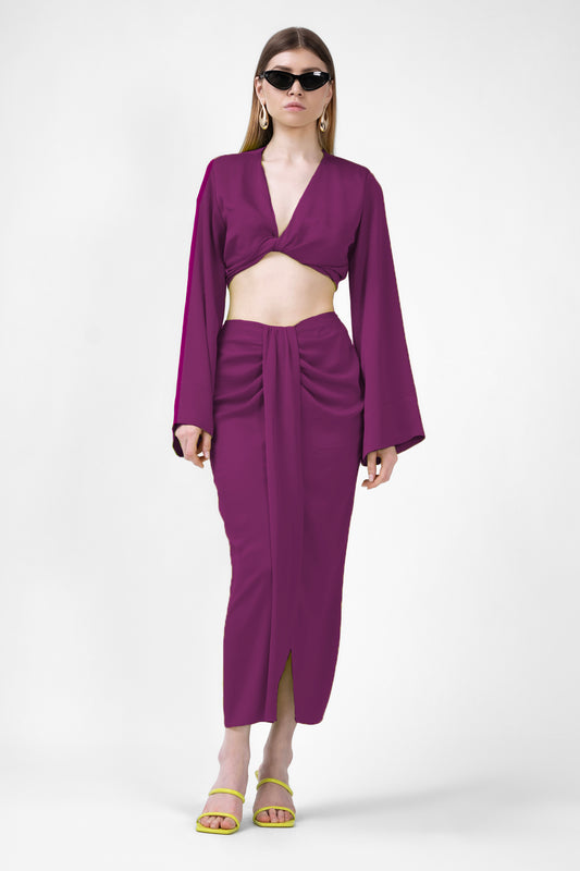 Deep Purple Set With Top And Midi Skirt