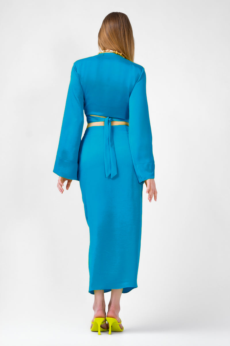 Bleu Set With Top And Midi Skirt