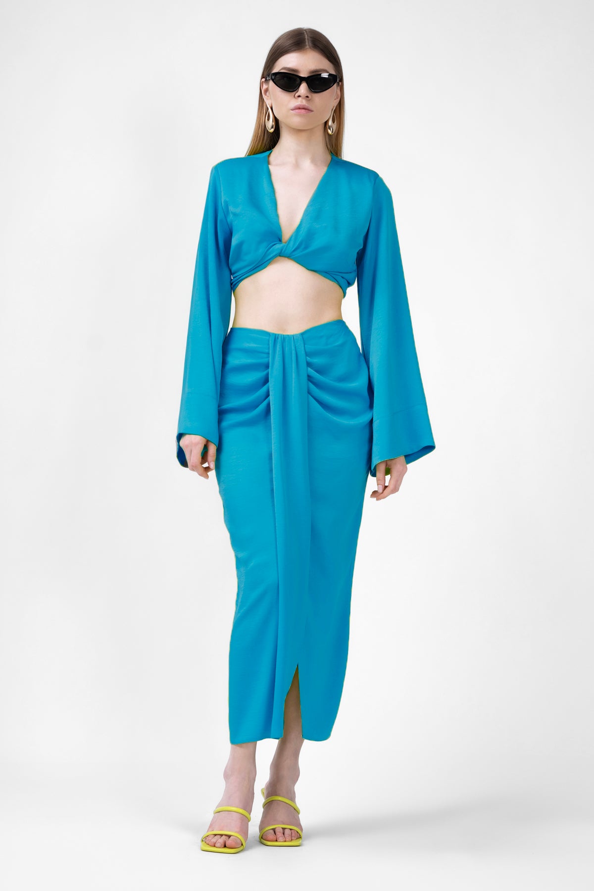 Bleu Set With Top And Midi Skirt